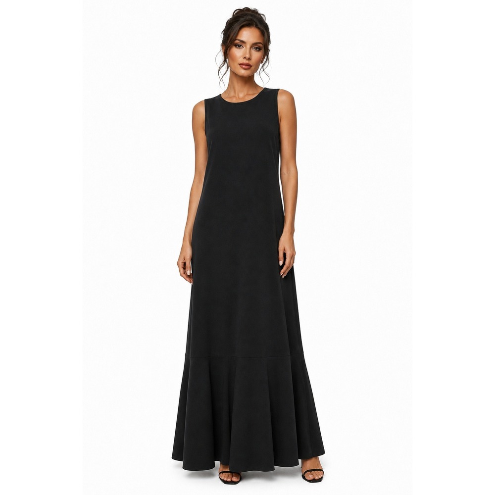Montgomery Post Womens Sleeveless Ruffle Hem Maxi Dress Black M NWT